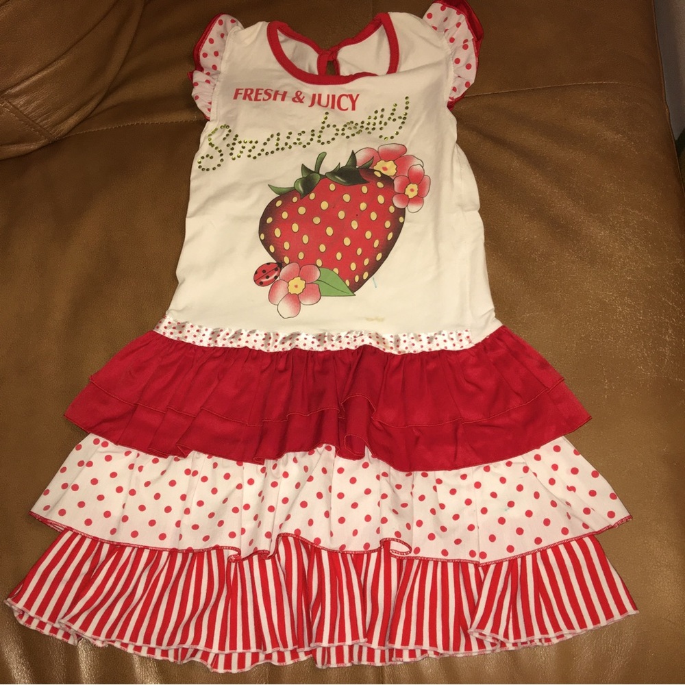 Adorable red and white strawberry dress ruffle skirt for a 5 y.o. girl